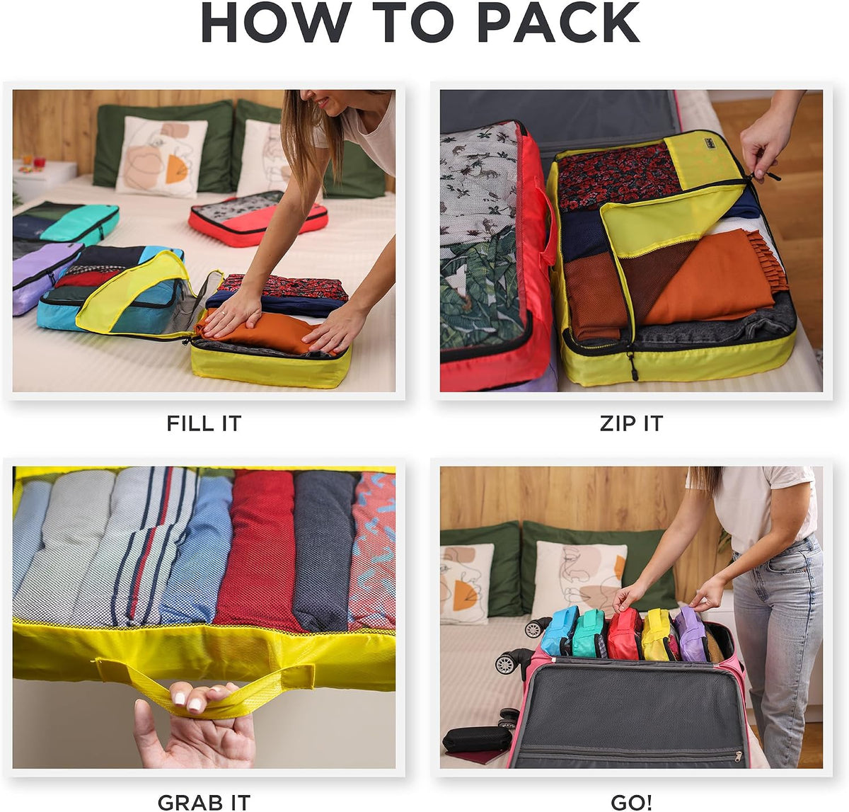 Dot&Dot Large Compression Packing Cubes 5pc Set - Suitcase Luggage Organizer Bags - Expandable Travel Essentials - Lightweight Fabric Organizers
