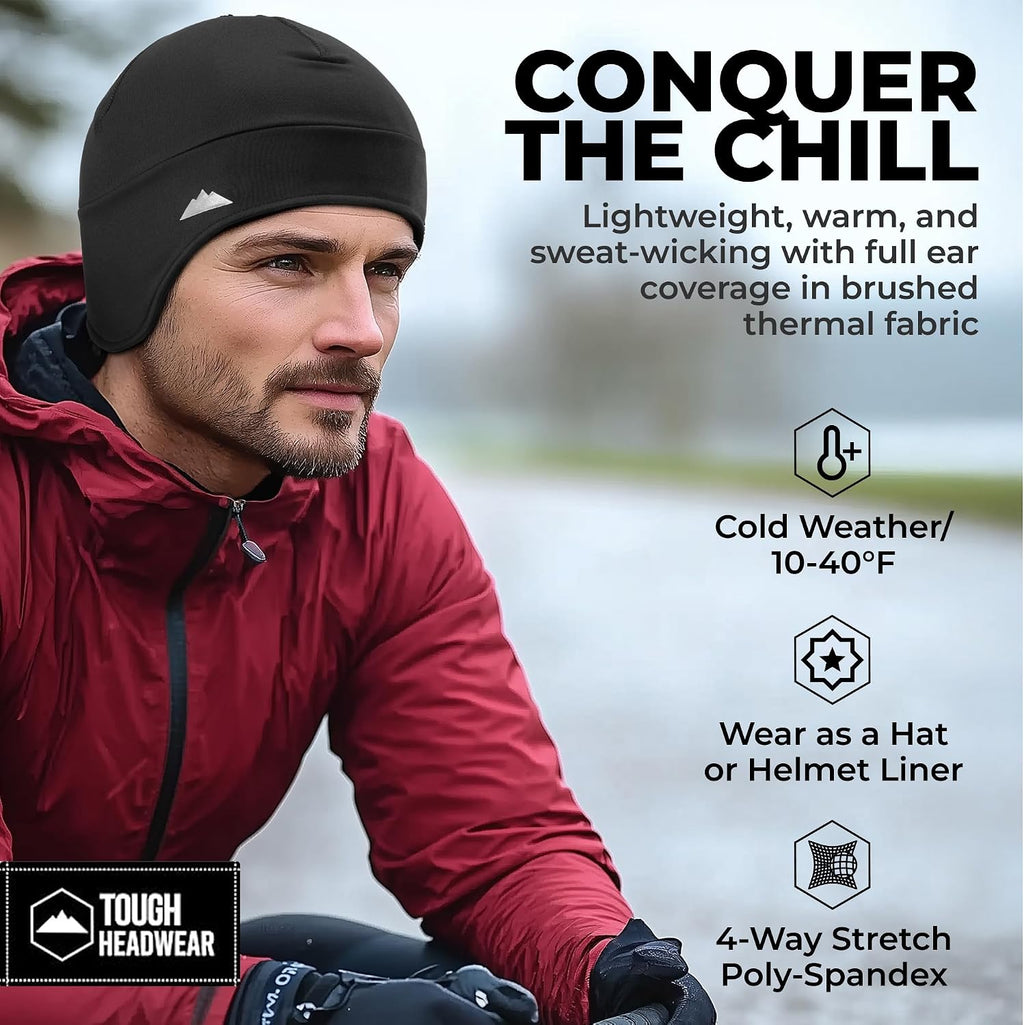 Tough Headwear Thermal Skull Cap - Moisture-Wicking Running Beanie - Snug Fit Ski Helmet Liner - Lightweight Cycling Cap