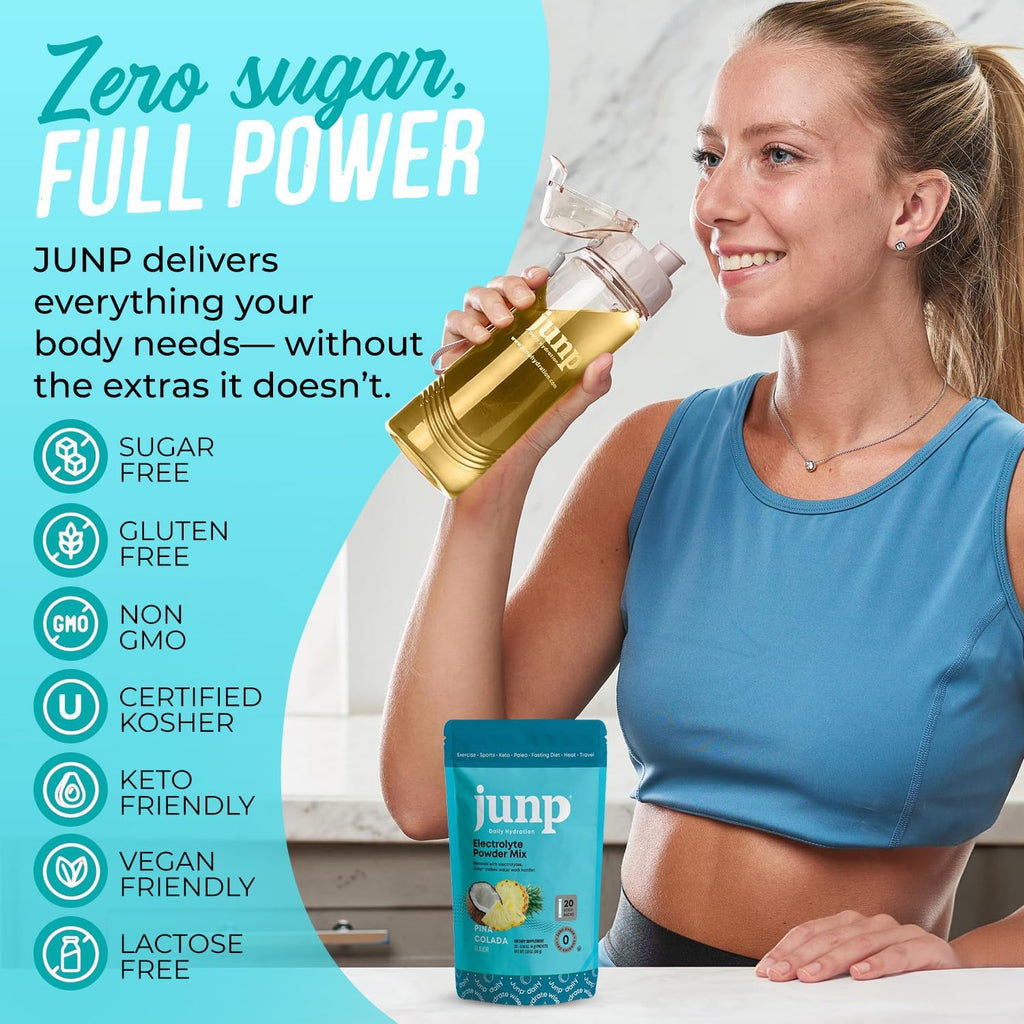 JUNP Sugar Free Electrolytes Powder Packets for Water Instant Hydration Packets with Salt & Potassium, Zero Calorie, No Carbs No Sugar Electrolyte Drink Mix Sticks, Keto Friendly, Pina Colada 20 Pack