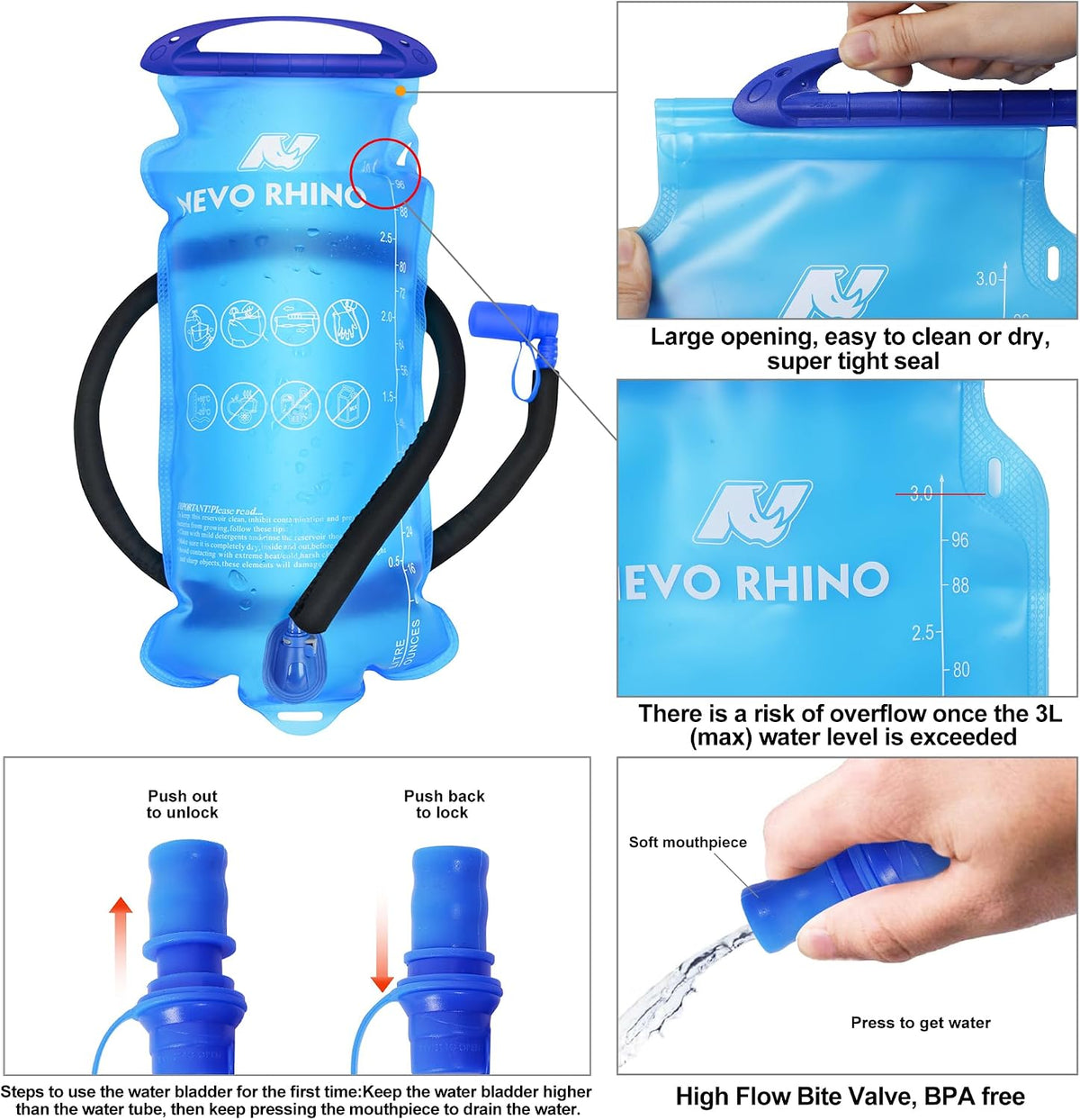 N NEVO RHINO Hydration Backpack, 18L Hiking Backpack with 3L Water Bladder