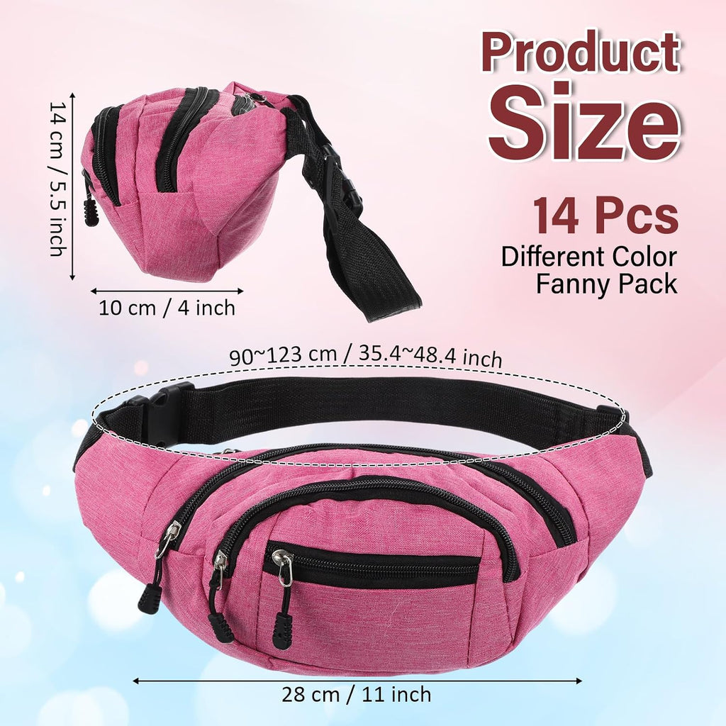 Kajaia 14 Pcs Fanny Pack Bulk Waterproof Waist,Classic Style,Mixed Color