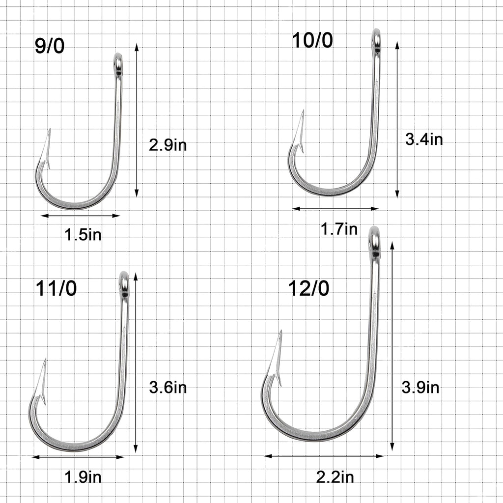 Fishing Hooks Saltwater Tuna Hooks, 15pcs Stainless Steel Big Game Hooks Forged Ringed Extra Strong Saltwater Fishing Tackle for Salmon Tuna Fishing