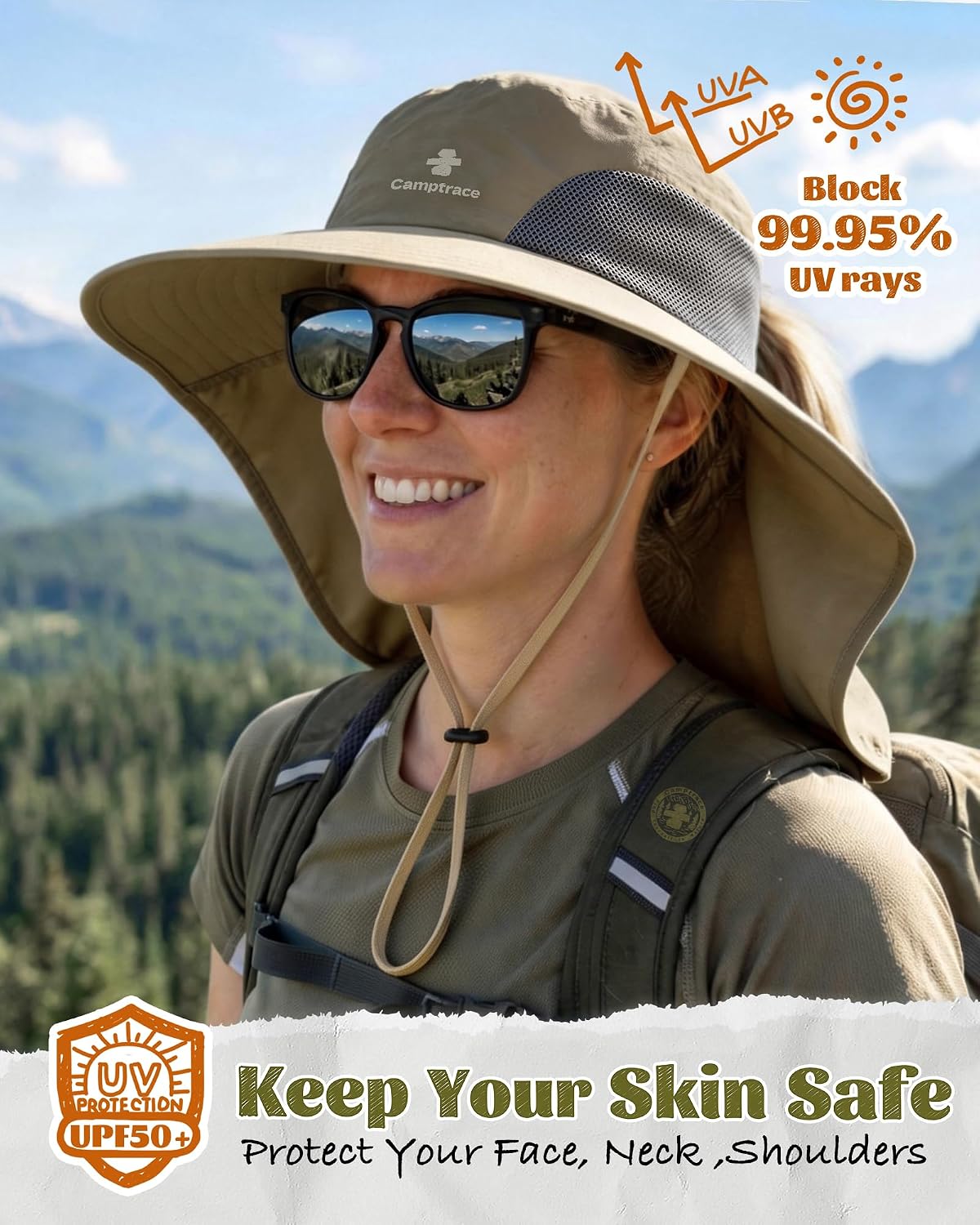 Camptrace Sun Hats for Women Men with Neck Flap UV Protection Wide Shade