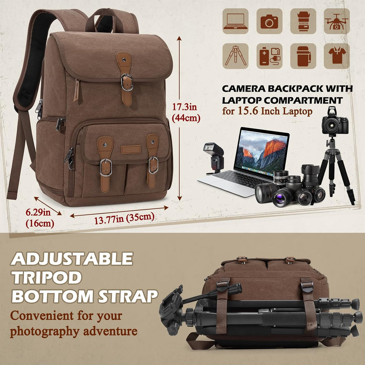 RAINSMORE Camera Backpack, DSLR SLR Mirrorless Camera Bag for Photographer