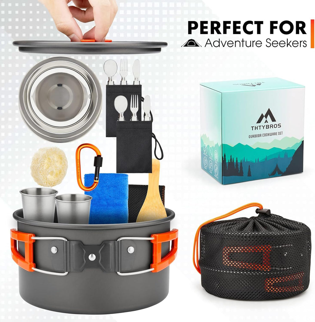 THTYBROS 17pcs Camping Cookware Mess Kit,for Camping,Backpacking,Picnic