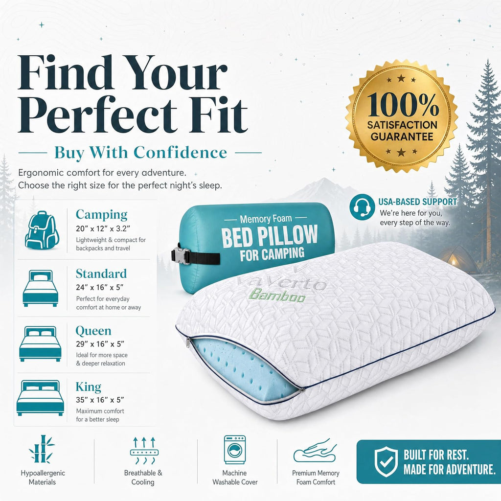 Vaverto Camping Pillow, Backpacking Memory Foam Travel Pillow 2-Pack