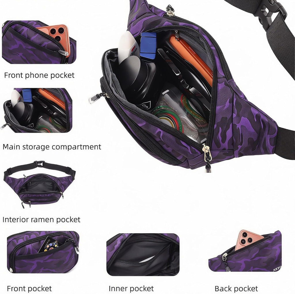 Large Fanny Pack for Women Men NSYOOMH, Crossbody Waist Bag 5-Zipper Pocket