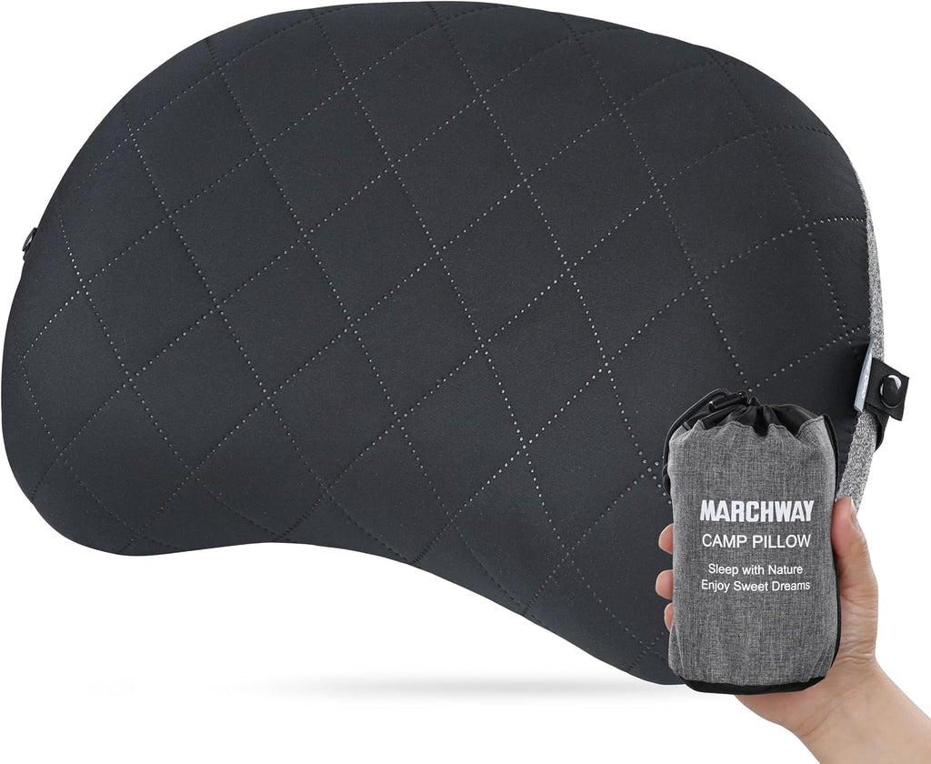 MARCHWAY Ultralight Inflatable Camping Pillow with Soft Washable Cover, Compact Compressible Portable Travel Air Pillow for Outdoor Camp, Sport, Hiking, Backpacking Sleep (Black)