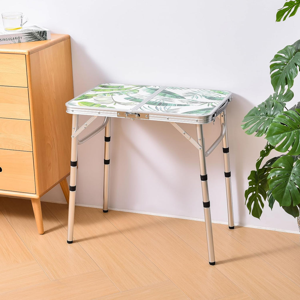 Folding Camping Table 2ft Portable Picnic Table, Monstera Palm Leaves