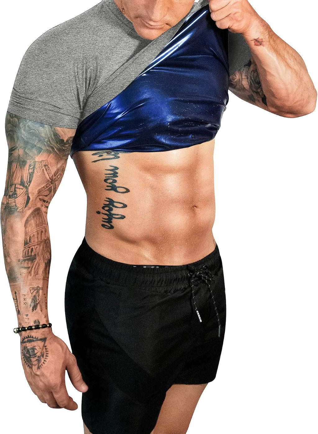 FUXERT Sauna Shirt for Men Sweat Sauna Suit for Gym Exercise Compression Shirt Workout Shapewear