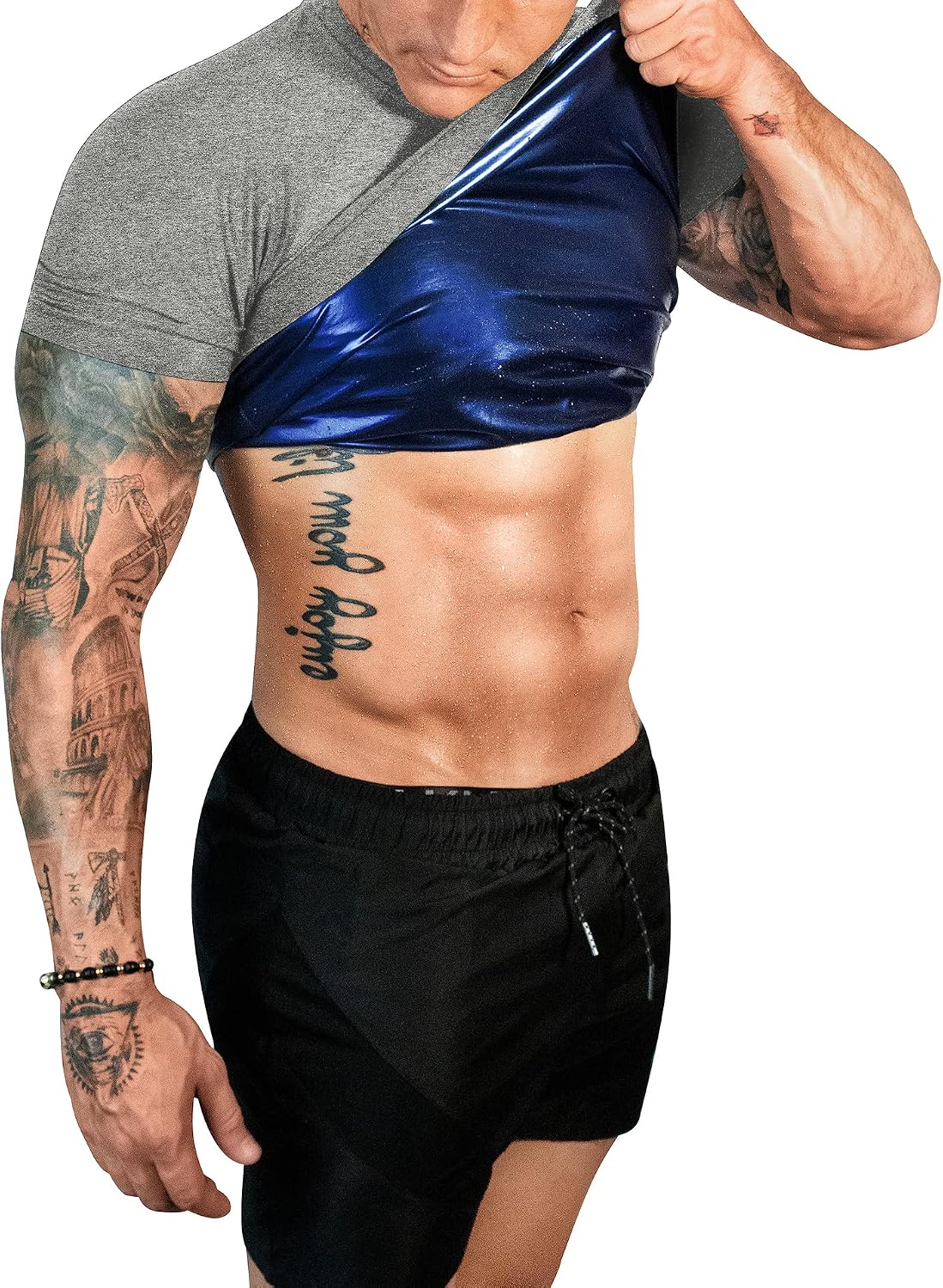 FUXERT Sauna Shirt for Men Sweat Sauna Suit for Gym Exercise Compression Shirt Workout Shapewear