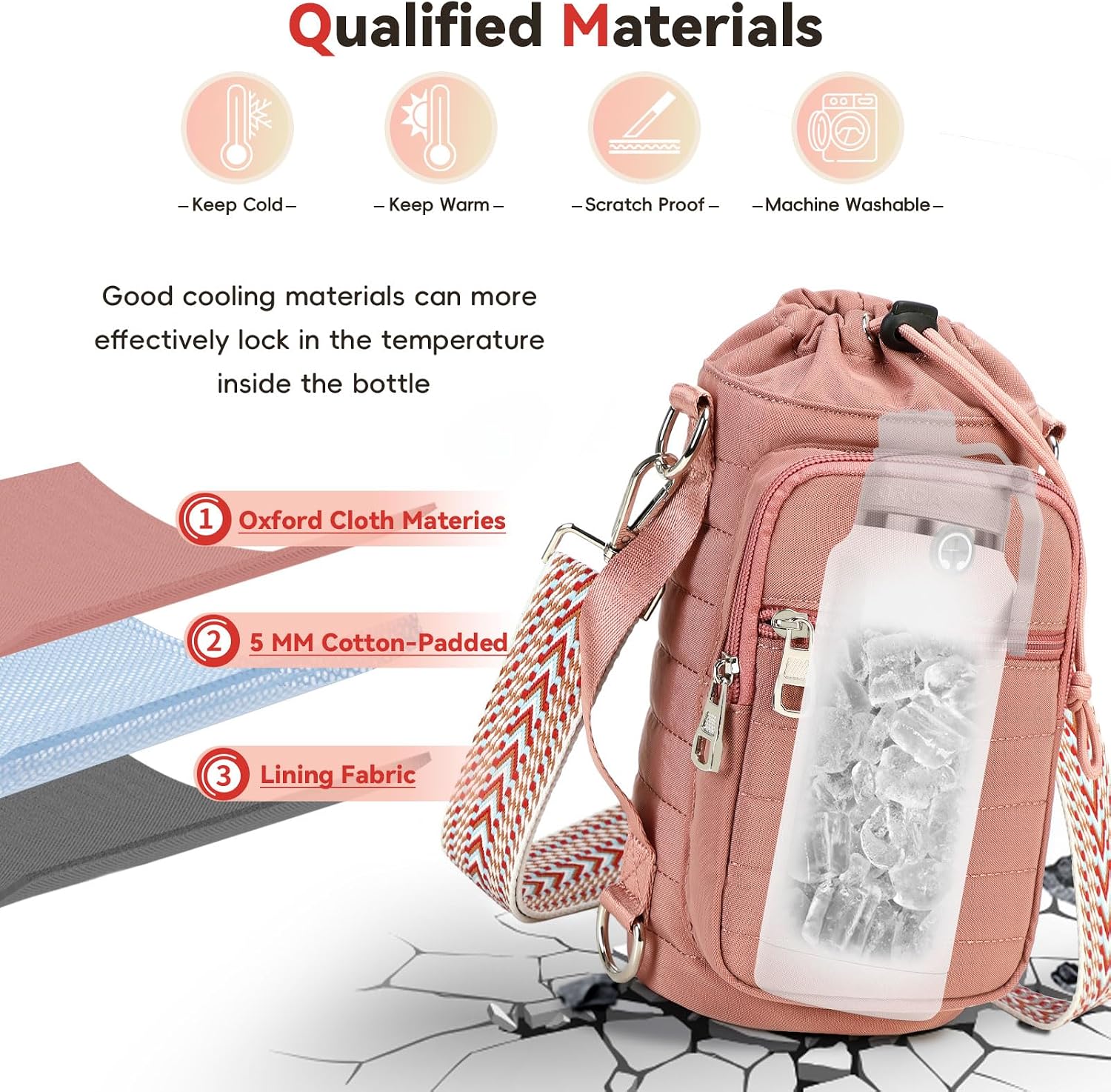 Water Bottle Carrier Bag with Strap Phone Pocket for Walking, Hiking, Cycling