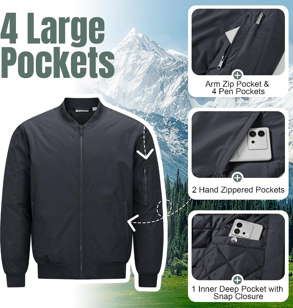 33,000ft Men's Bomber Jacket Lightweight Zip Up Waterproof Windbreaker