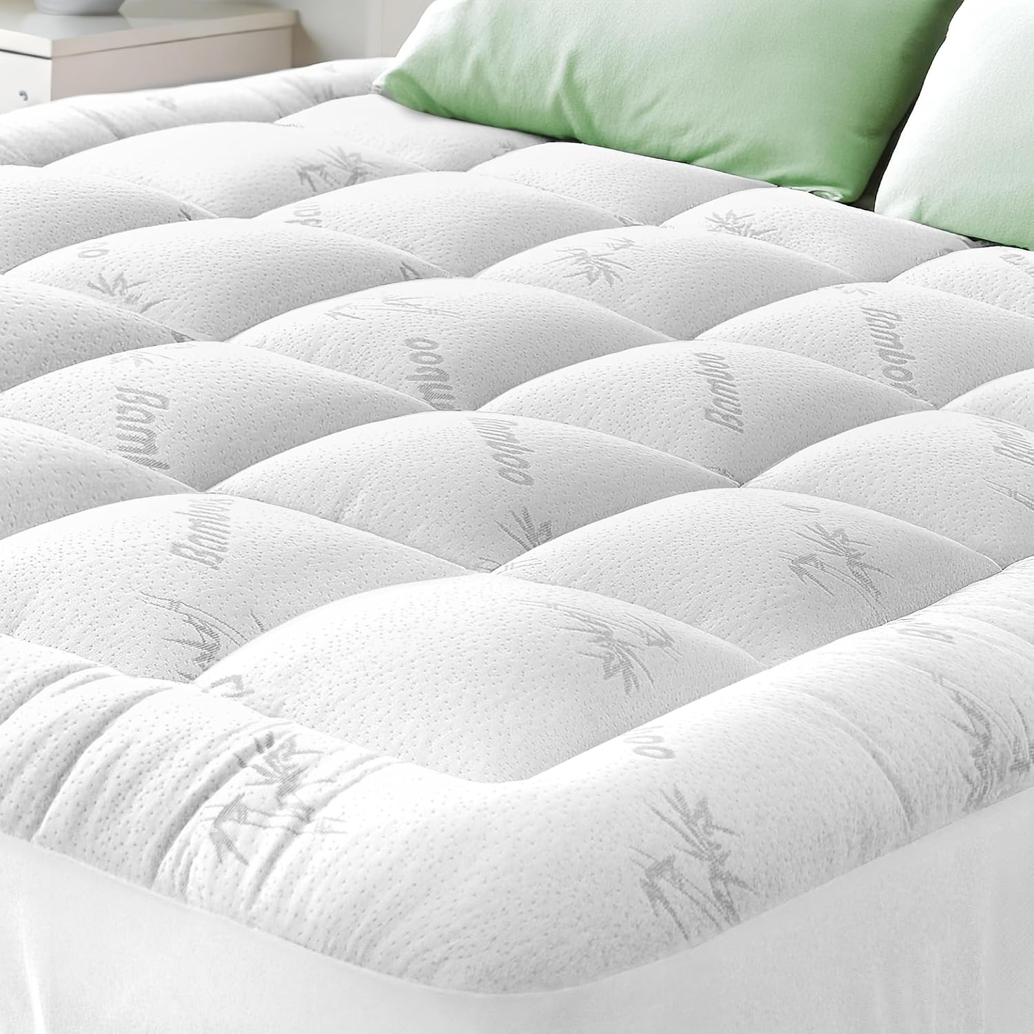 Ultra Soft Full Size Mattress Topper - Viscose Made from Bamboo Pillow Top Mattress Pad for Back Pain Relief - Naturally Cooling for Hot Sleepers, White