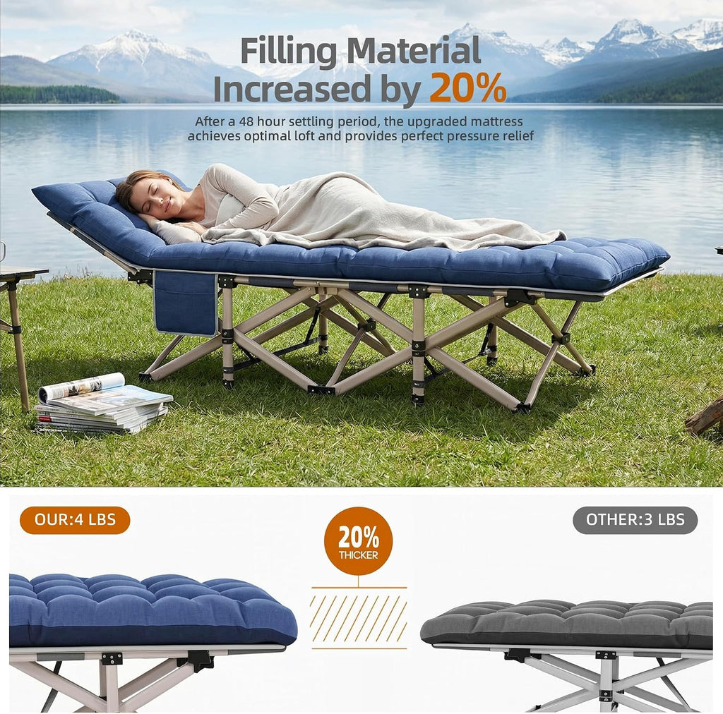 Camping Cot for Adults 2 Pack, Heavy Duty Folding Sleeping Cots with Carry Bag, Portable Camp Bed with Double Layer 1200D Oxford Fabric & Mattress, Travel Cot for Camping, Beach, Patio, Home Office