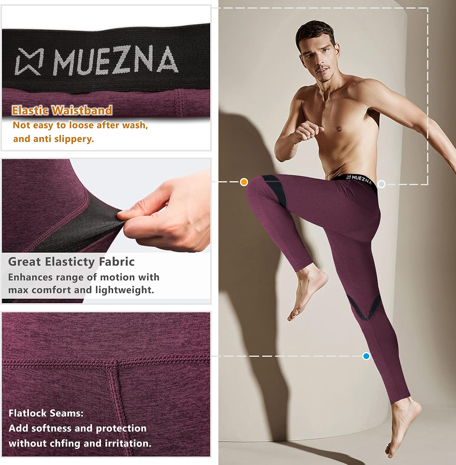 Muezna Men's Thermal Top and Bottom Set Underwear Long Johns Base Layer