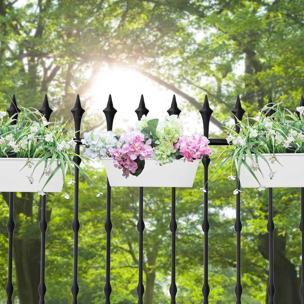 16 Inch Railing Planters Box Metal Hanging Flower Pot 5 Pcs