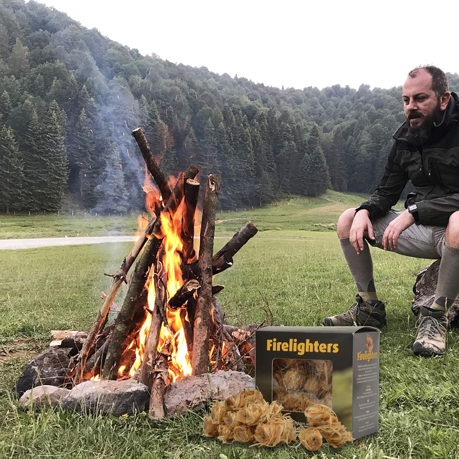 Stanbroil 32 pcs Natural Charcoal Fire Starters Super Fast Lighting