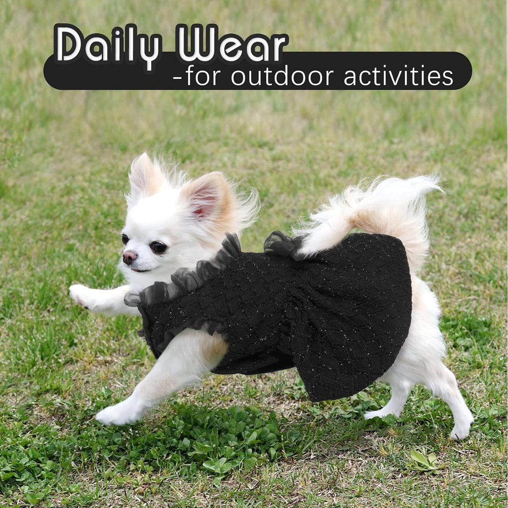 Kuoser Dog Dress, Princess Puppy Tutu with Bow-Knot, Black Dog Dresses XS