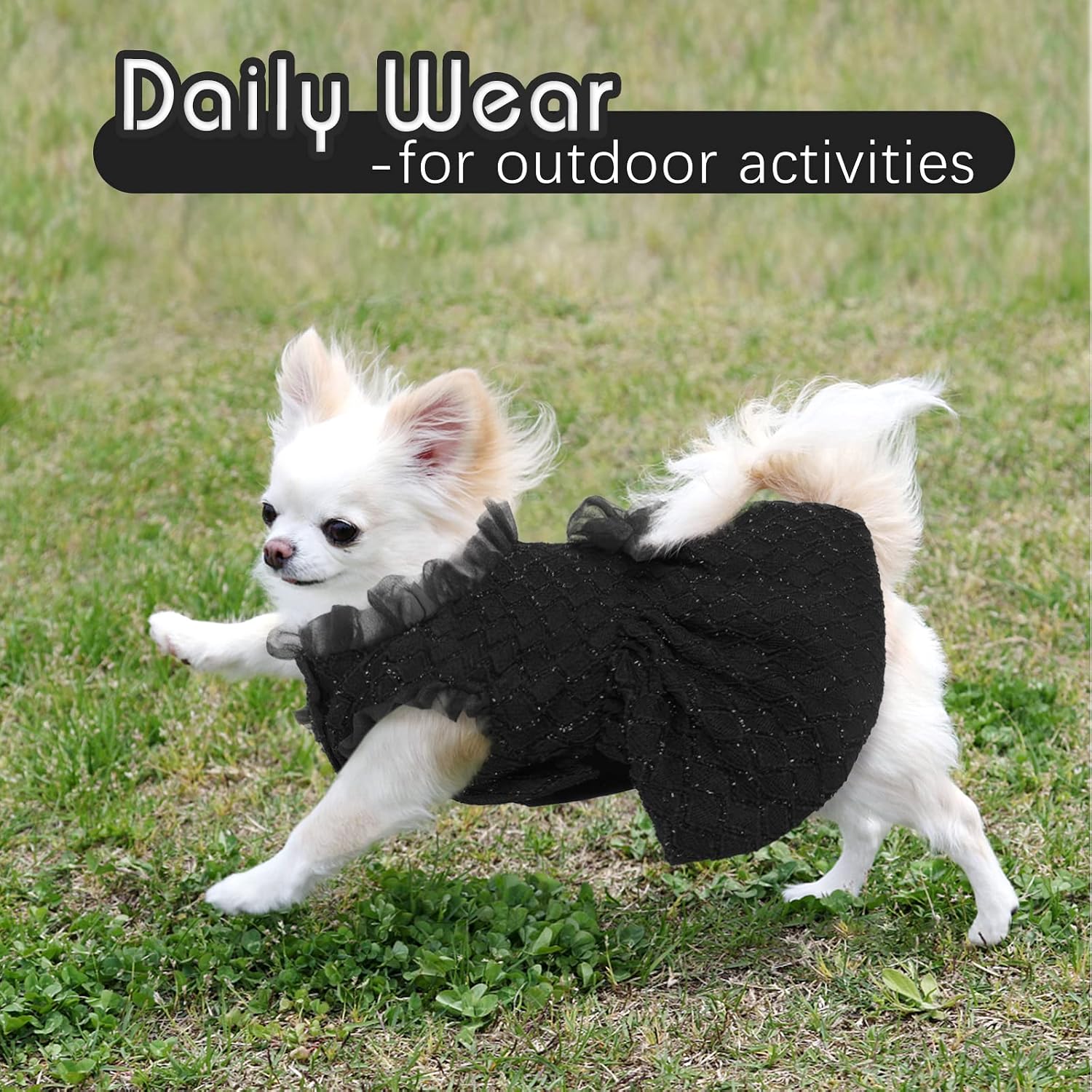 Kuoser Dog Dress, Princess Puppy Tutu with Bow-Knot, Black Dog Dresses XS