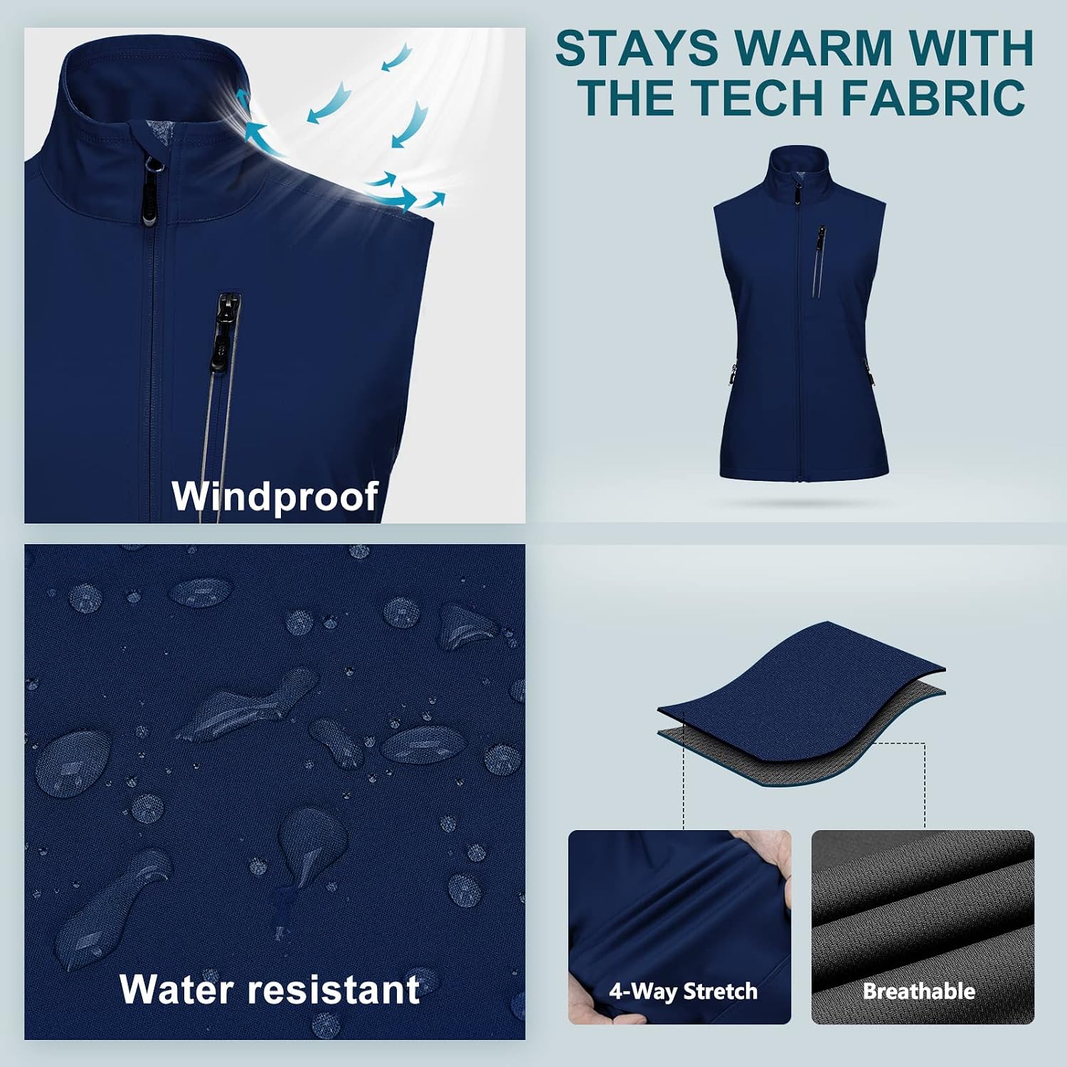 33,000ft Women's Lightweight Running Vest with 6 Pockets for Travel Golf
