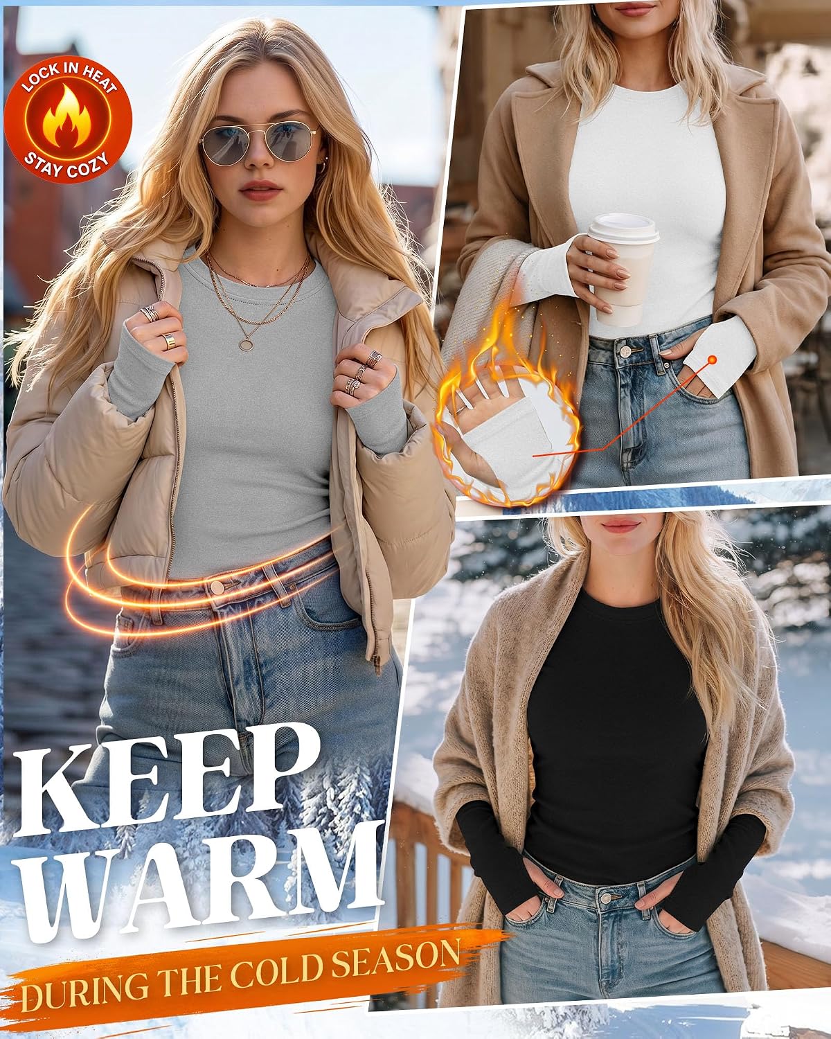 Neer 4 Pack Women's Thermal Fleece Lined Shirts Warm Base Layer