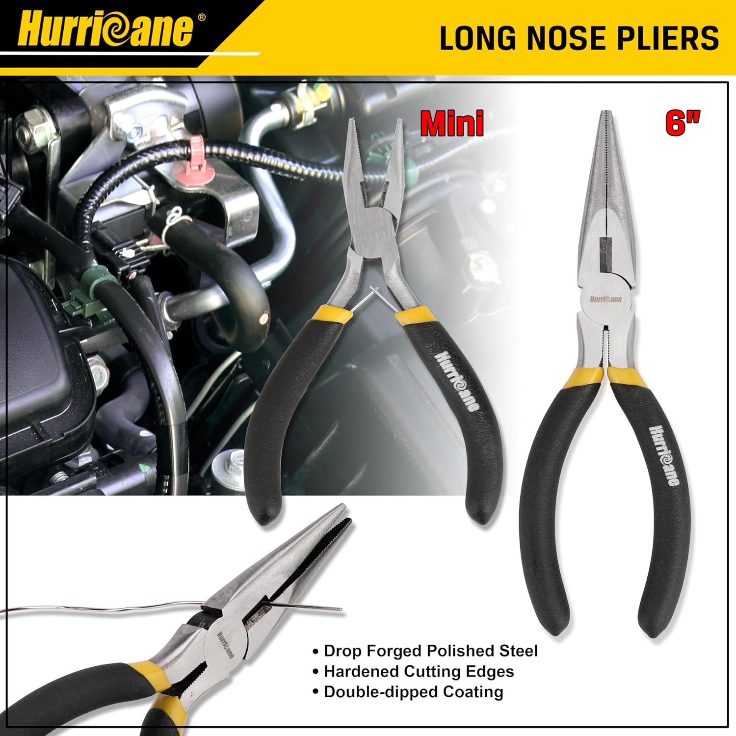 HURRICANE 7-Piece Pliers Set – 8" Water Pump, 8"/6" Slip Joint, 7" Linesman, 6" Diagonal, 6" & Mini Long Nose, Carbon Steel, Anti-Slip Double-Dipped Handle for Home, DIY, Automotive