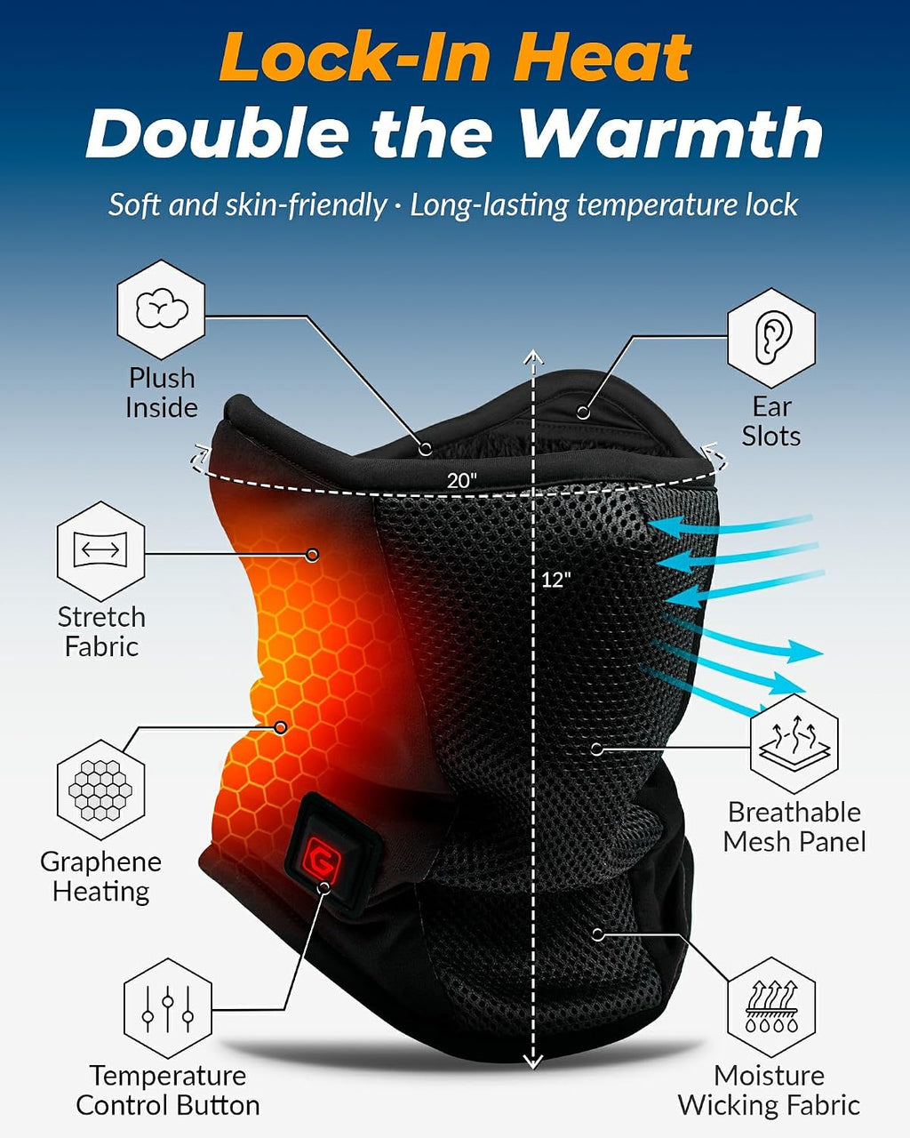 Graphene Heated Balaclava Neck Gaiter Gifts for Men Women Warm Cold Winter Gift for Ski Snowboard Motorcycle