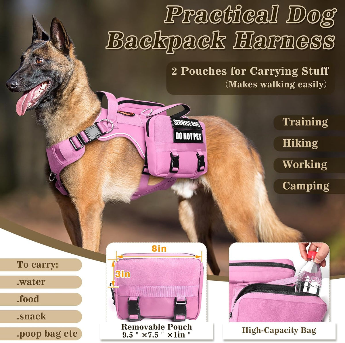 Service Dog Vest with Removable Backpack for Large Dogs Pink XL