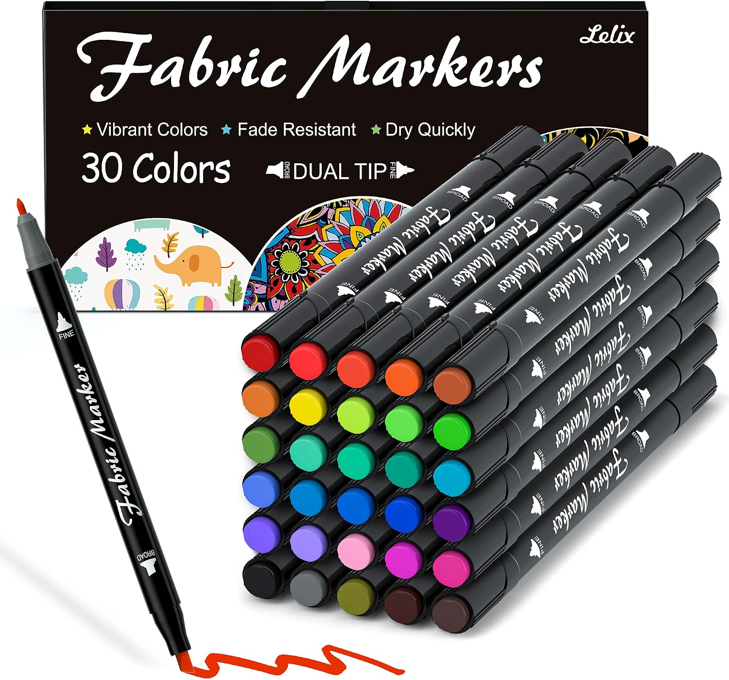 Fabric Markers, Lelix 36 Colors Permanent Fabric Pens for Writing Painting on T-Shirts Clothes Sneakers Canvas, Child Safe & Non-Toxic for Kids Adults