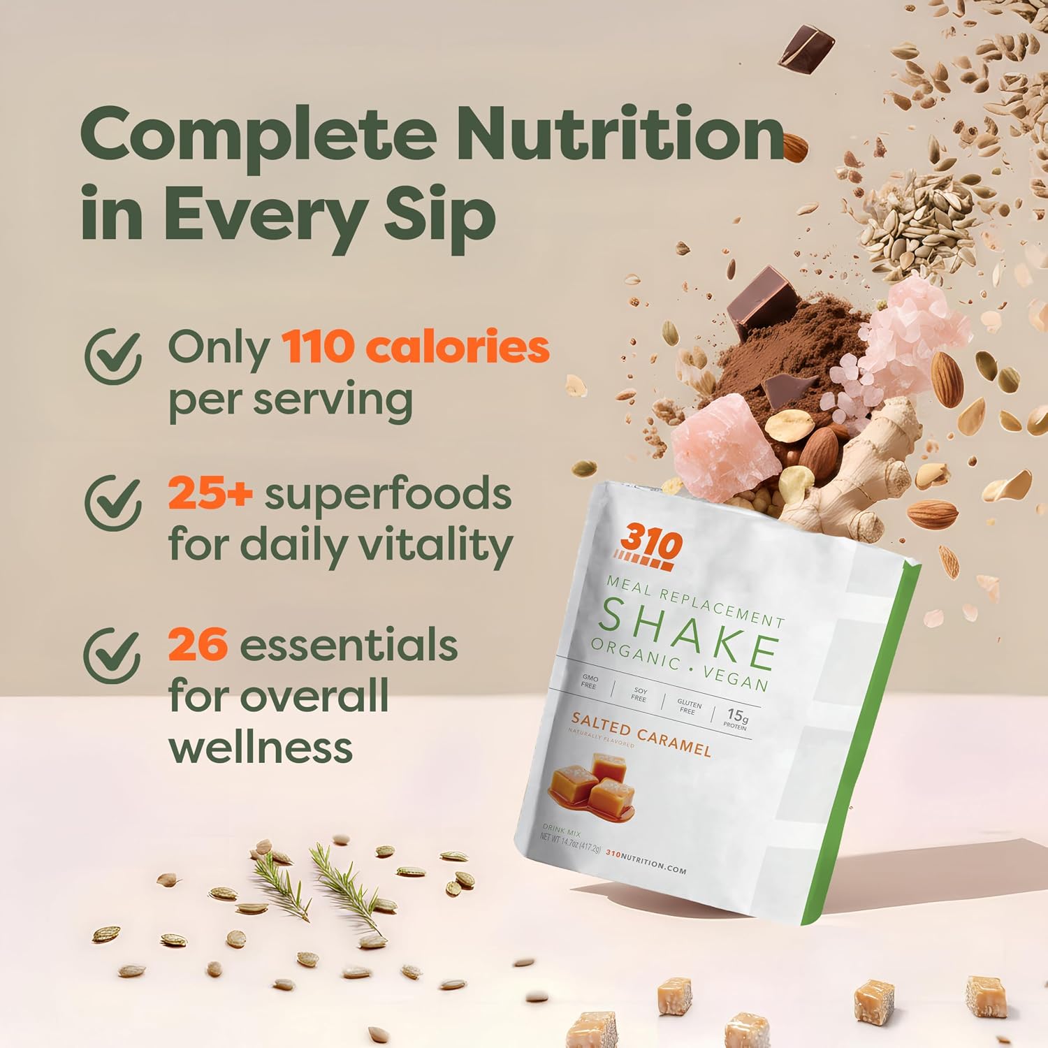 310 Nutrition Organic All-In-One Meal Replacement Shake Powder - Caramel