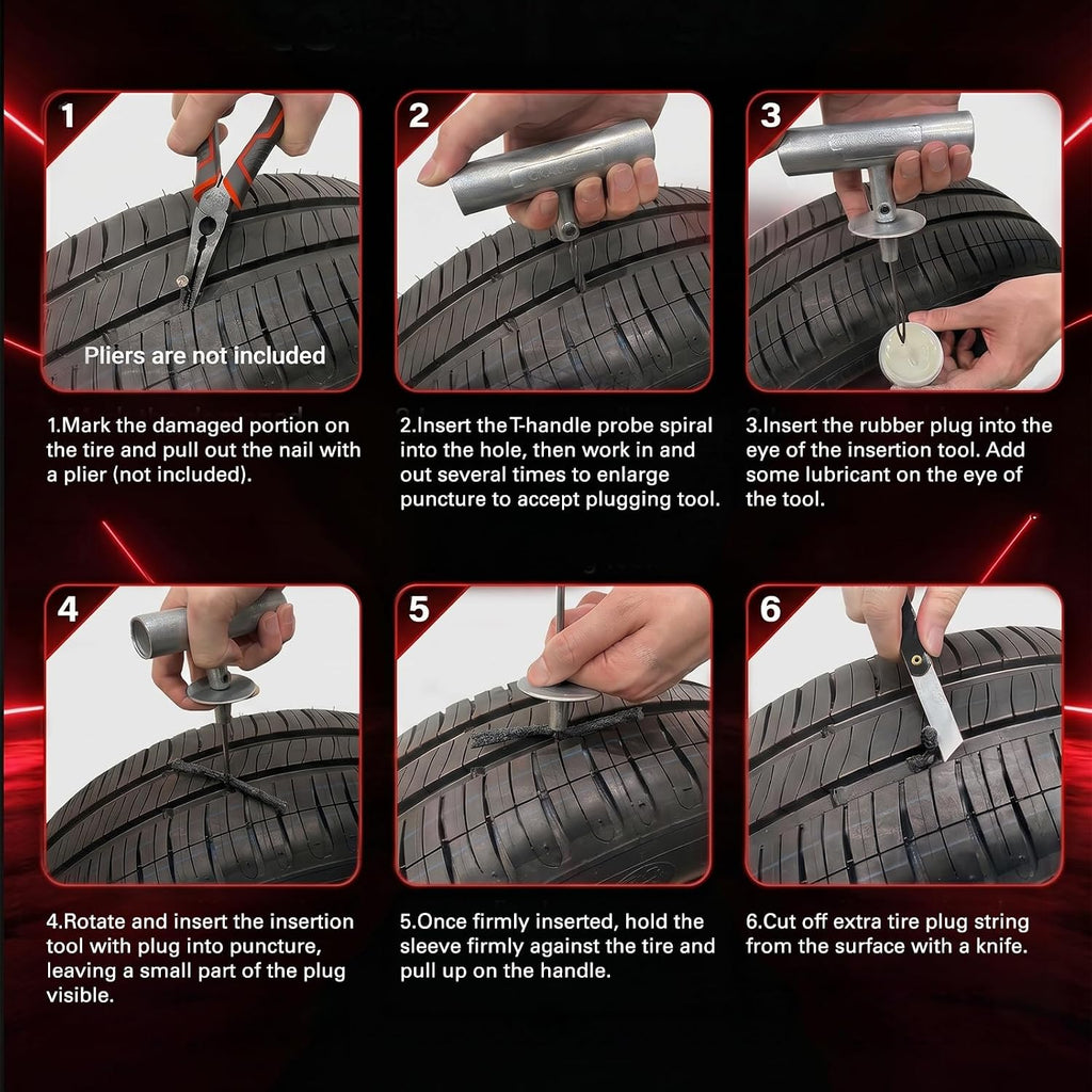 CKAuto 36 pcs Universal Tire Repair Kit with Plugs Heavy Duty Professional
