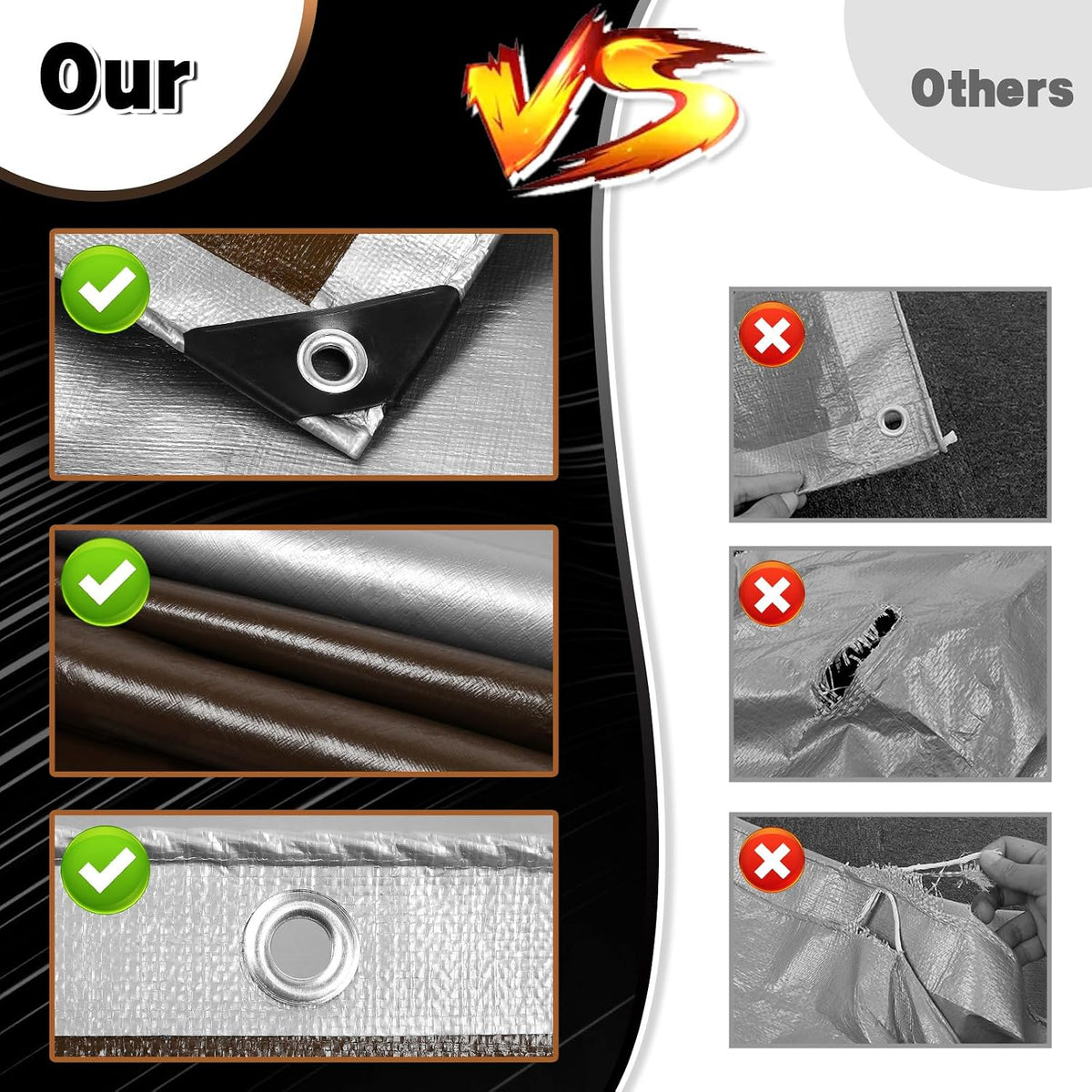 Tarps Heavy Duty Waterproof 12x16 Ft, 10 Mil Thick, High Durability, Rip, UV Resistant and Tear Resistant with Metal Gromets Every 20 Inches (Silver/Brown - Reversible)