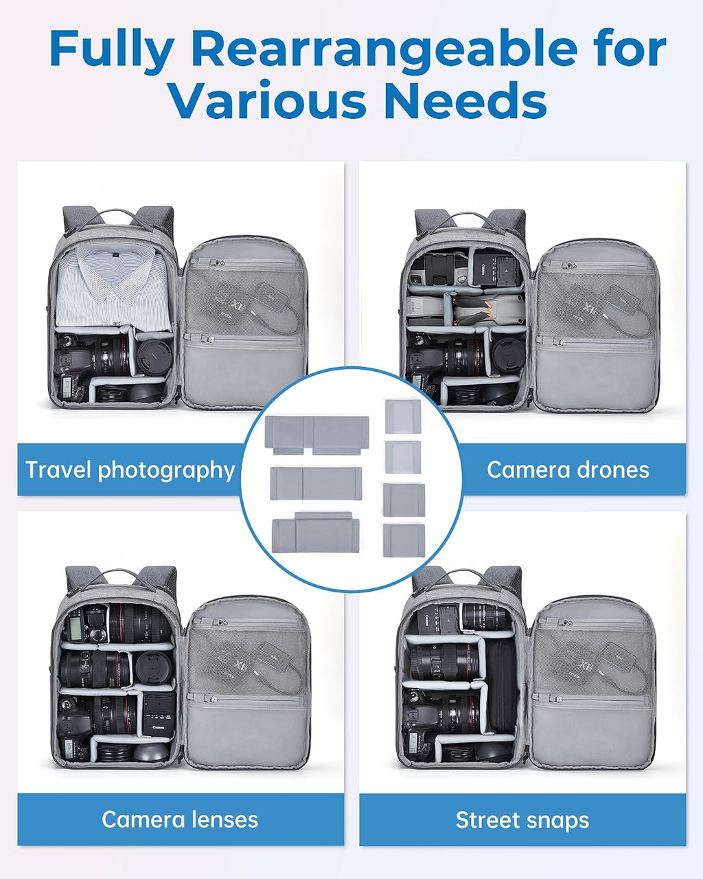 BAGSMART 2 in 1 Small Camera Backpack for DSLR, Fits 12.9" iPad, Gray