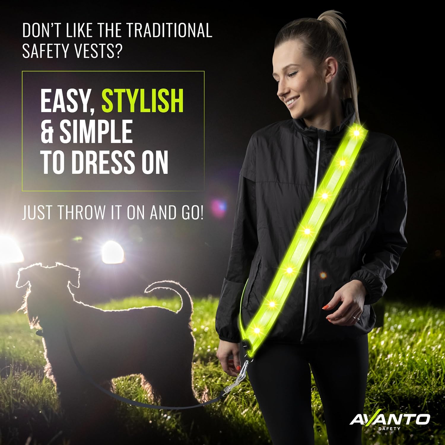 AVANTO LED Reflective Sash,Original, Running Lights for Runners,USB Rechargeable