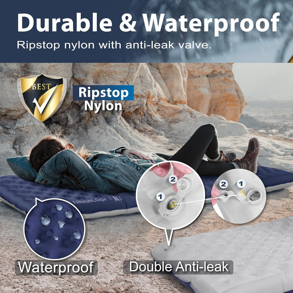 TREKOLOGY Sleeping Pad for Camping– Ultra-Lightweight, 4" Thick Camping Mat with 7.2 R-Value for All Seasons (Blue)