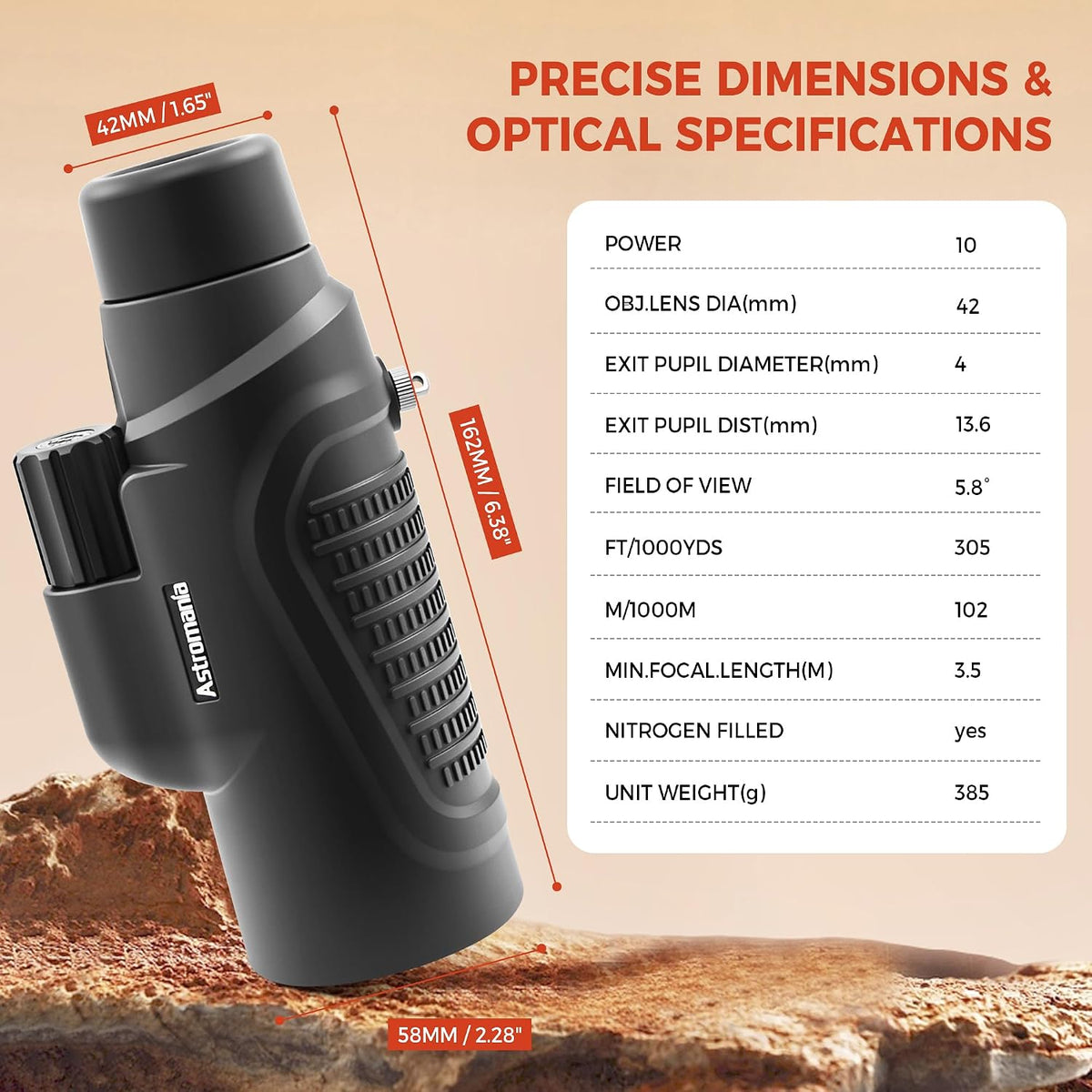 Astromania Monocular Telescope High Power 10x42 Compact Monoculars K9 Prism
