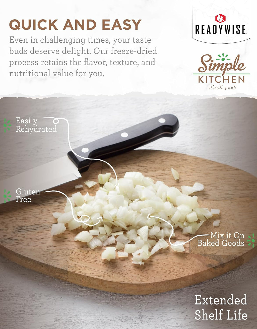 Simple Kitchen Dehydrated Chopped Onions - 250 Servings for Emergency Meal Prep, Gluten Free & Freeze Dried Survival Just Add Water Canned Food, for Camping Meals, Backpacking & Hiking, #10 Can Package