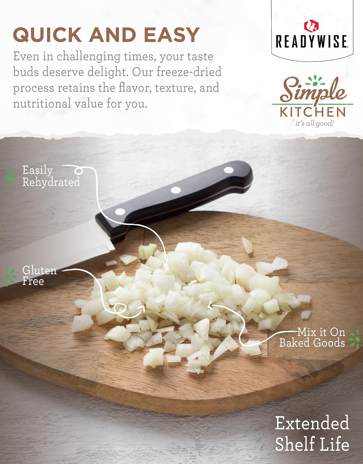 Simple Kitchen Dehydrated Chopped Onions - 250 Servings for Emergency Meal Prep, Gluten Free & Freeze Dried Survival Just Add Water Canned Food, for Camping Meals, Backpacking & Hiking, #10 Can Package