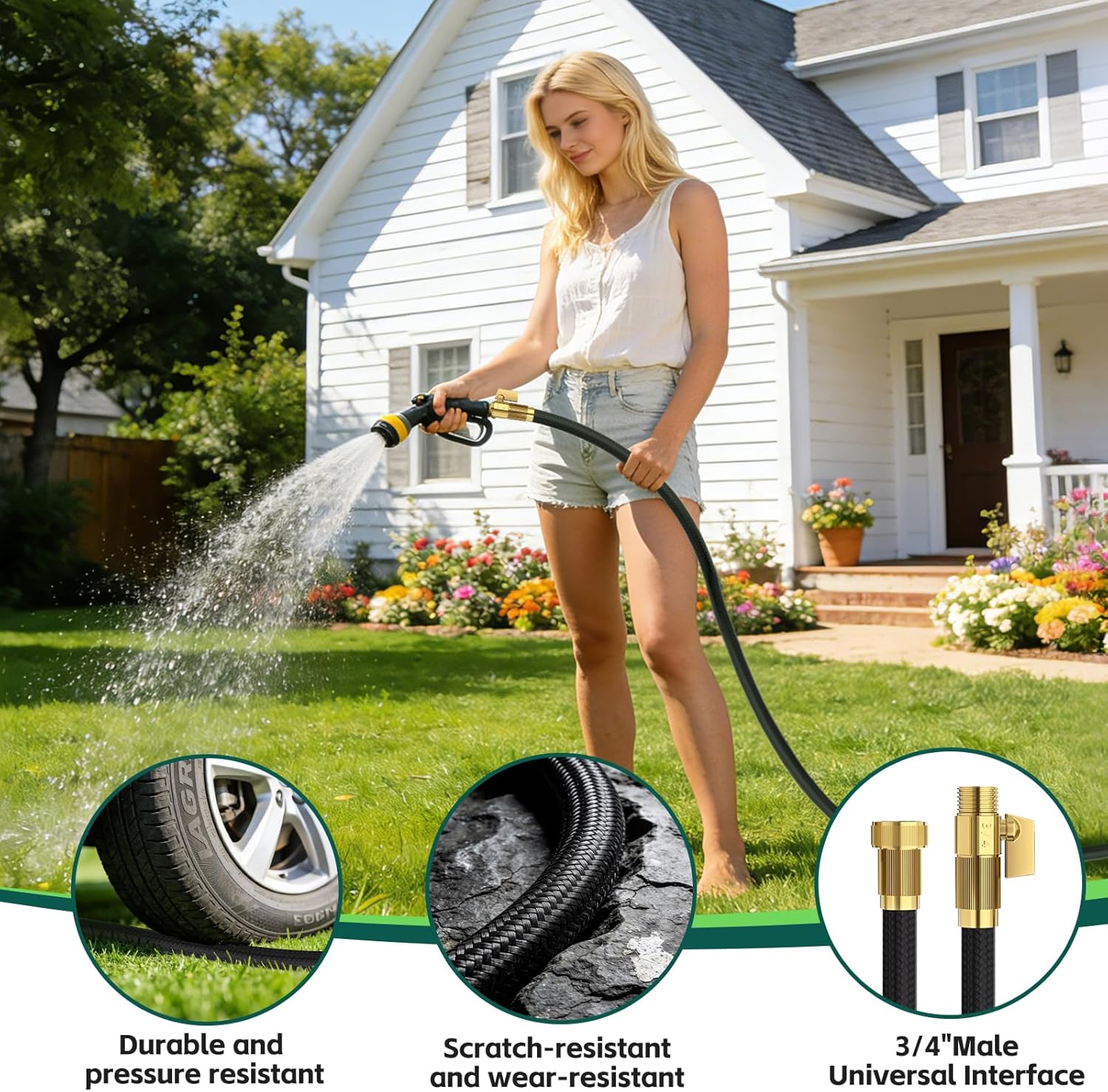 100ft Garden Hose – Lightweight & Flexible Water Hose, Leak-Proof Fabric & Non-Expandable with Shut-Off Valve for Yard, Outdoor Watering, Car Wash & RV