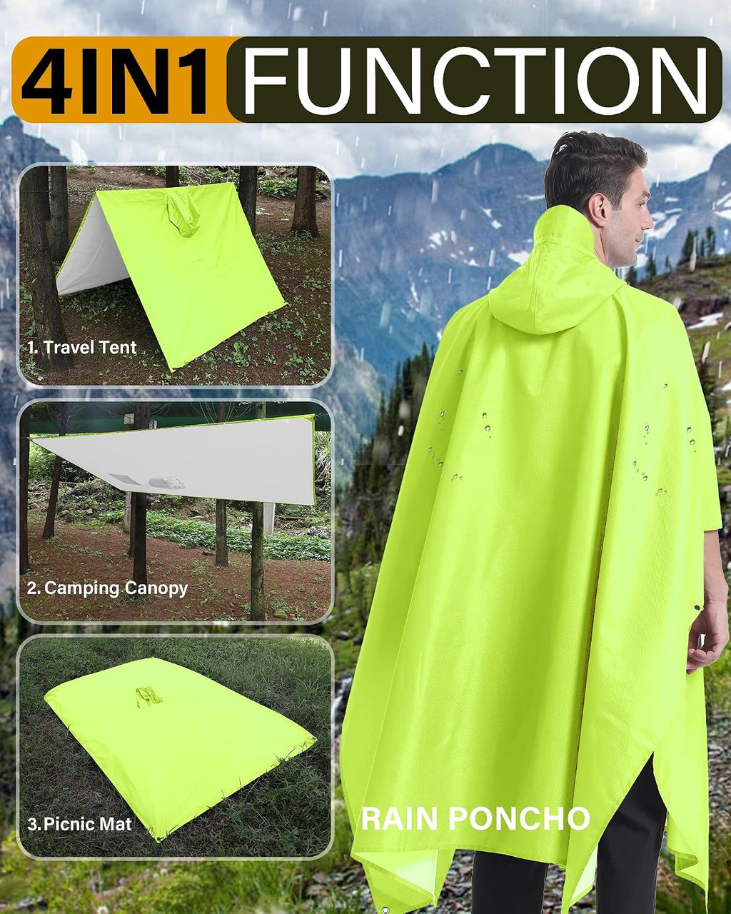 iCreek Hooded Rain Poncho Packable Waterproof Unisex Raincoat with Pocket