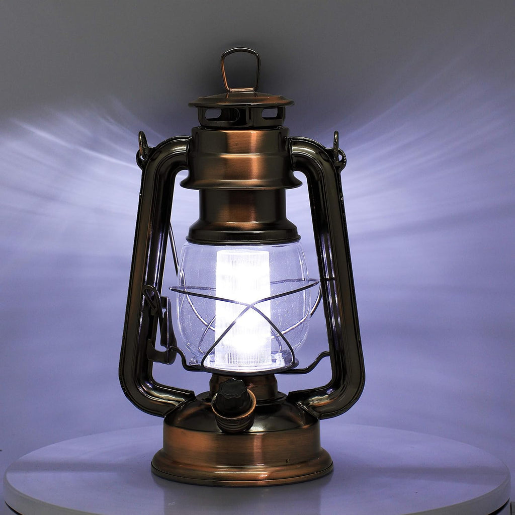 YAKii LED Vintage Lantern Metal Hanging Hurricane 12 LED Dimmer Switch Cold White Battery Operated Power Outage Indoor Camping Lighting Outdoor Brooklyn (Copper 2 Pack)