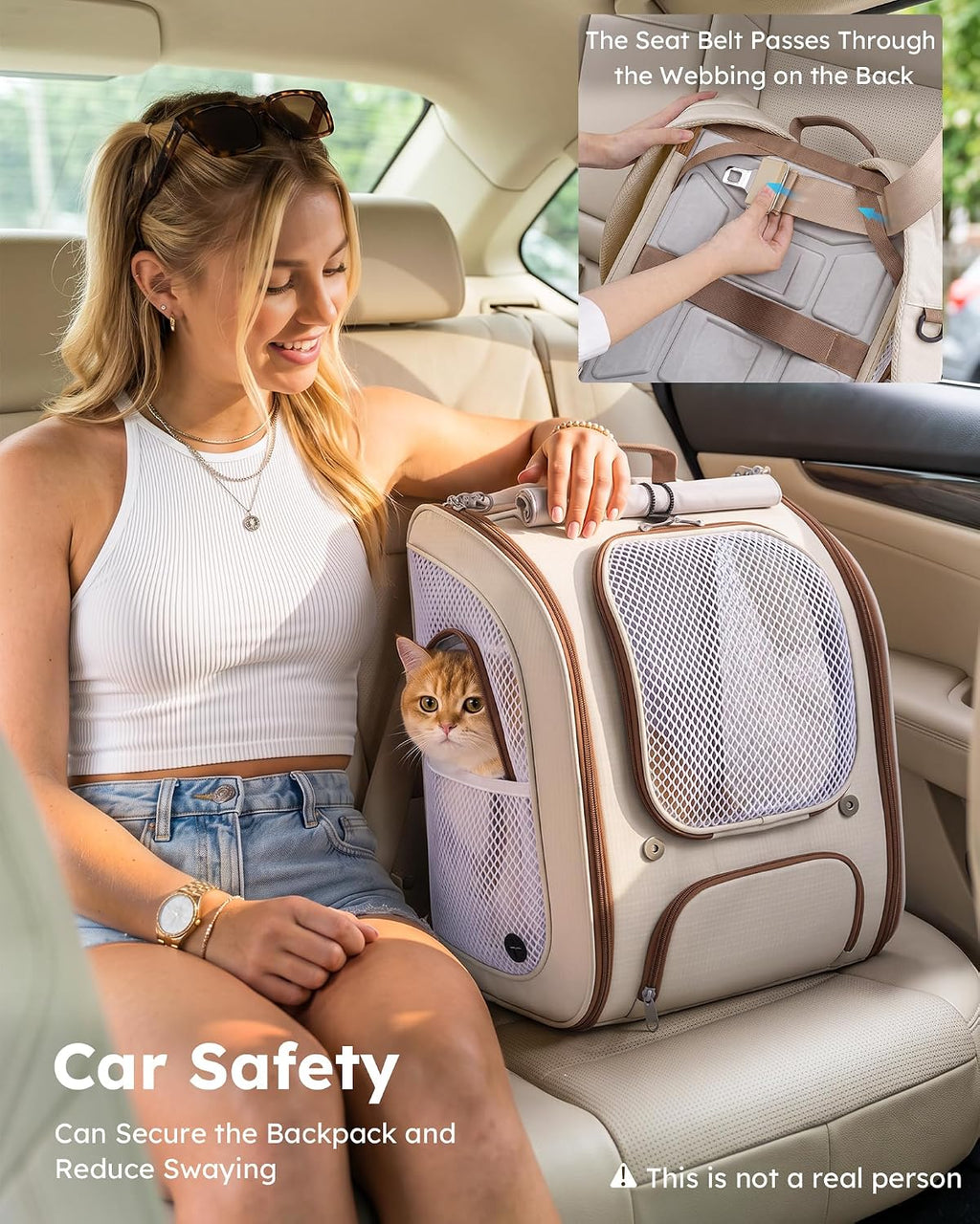 Pecute Cat Backpack Carrier, Spacious & Breathable Pet Backpack, Khaki