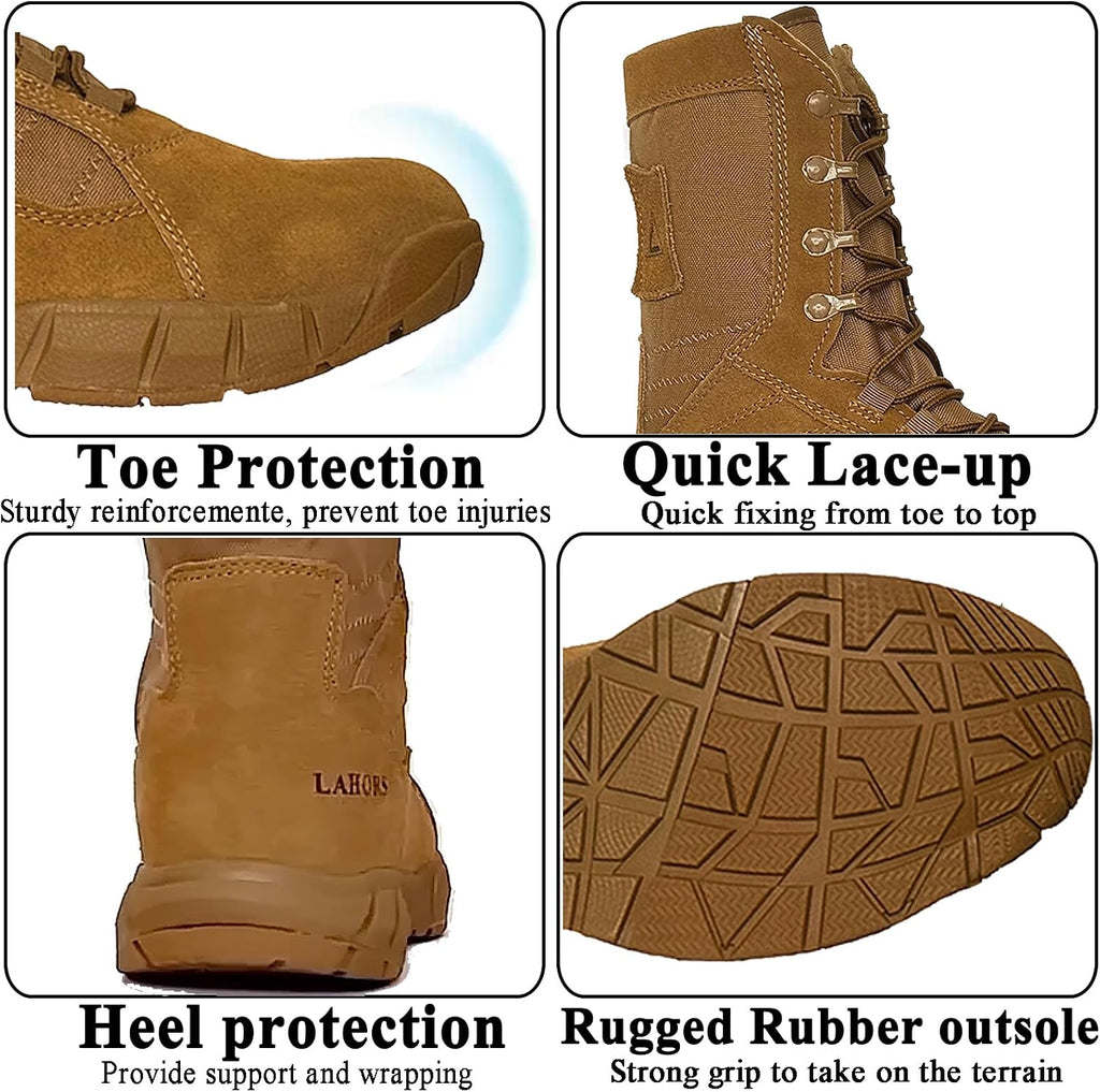 Lightweight Man Tactical Military Boots Combat Boots Anti-Collision Side Zipper Training Lace Up Outdoor Hiking Breathable Shoe