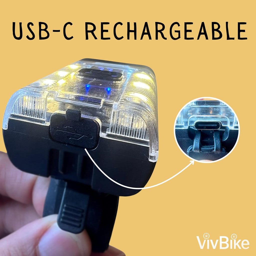HerTime2 VivBike Rechargeable Bike Light – LED Bicycle Headlight, USB-C Charging, Waterproof, Multiple Lighting Modes
