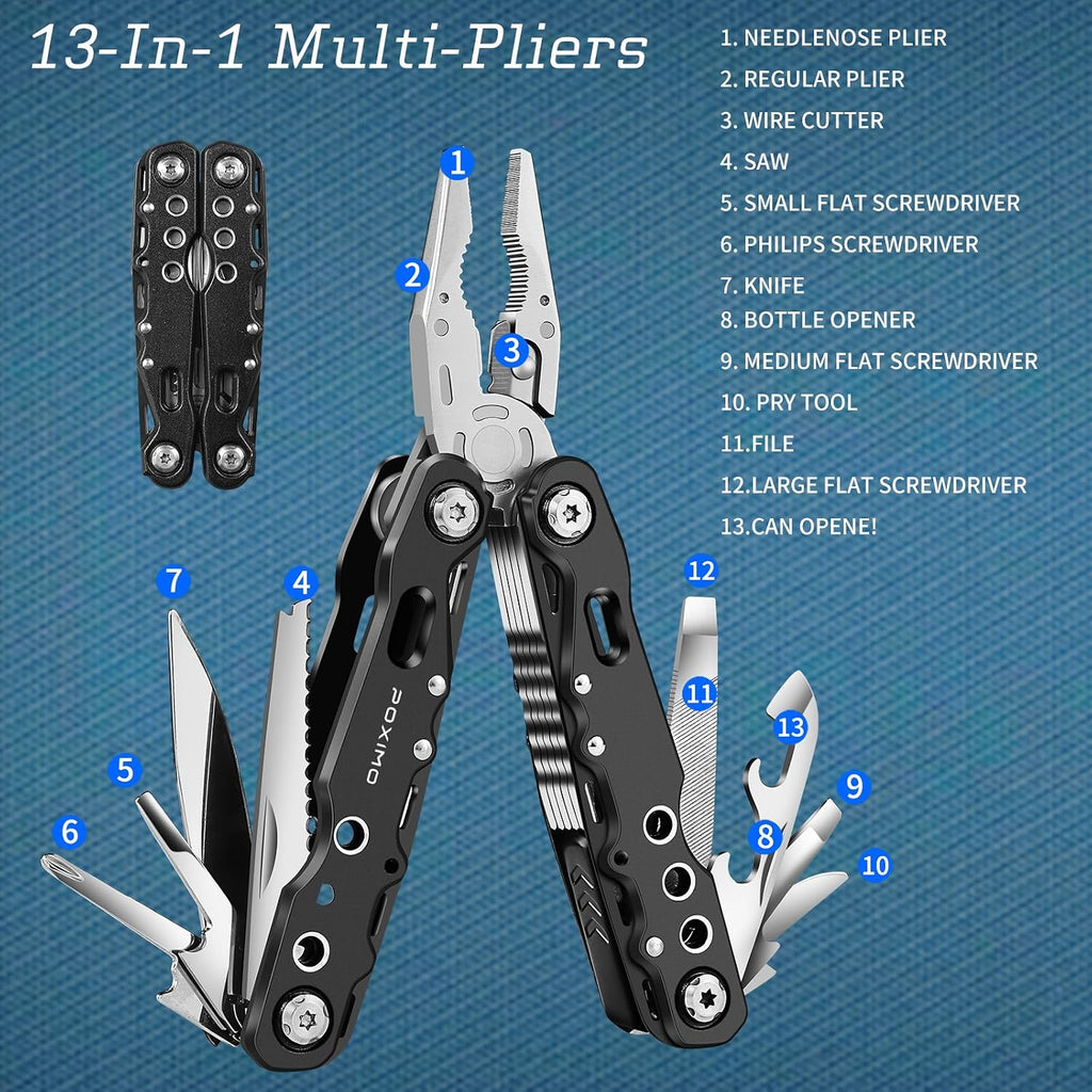 Multitool Gift Set for Men Dad Him, 3-in-1 EDC Survival Kit with 14 in1 Multi-Pliers, Pocket Knife & Tactical Pen | Premium Military-Grade Multi Tools for Camping, Car, Father’s Day, Dad Gifts
