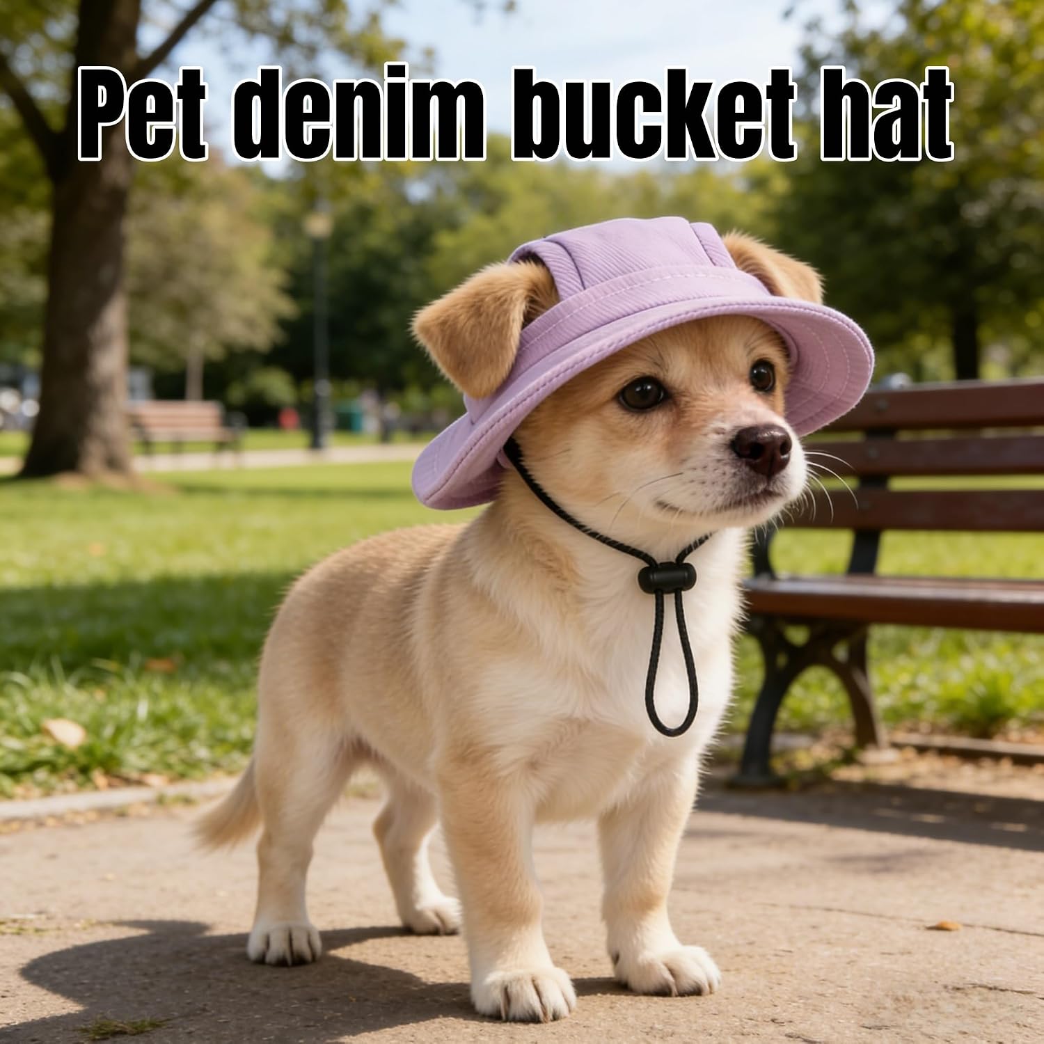 Denim Flannel Pet Sun Hat with Ear Holes, Adjustable UV Protection Cap for Dogs & Cats, Breathable Summer Outdoor Hat with Curved Brim (Purple, M)