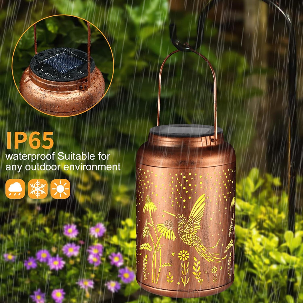 2 Pack Solar Lanterns Outdoor Waterproof Hummingbird Garden Decor