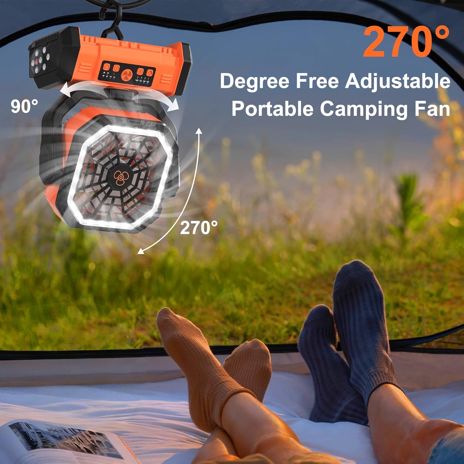 Honesorn 20000mAh Rechargeable Fan Portable 11-Inch, with LED Light Remote