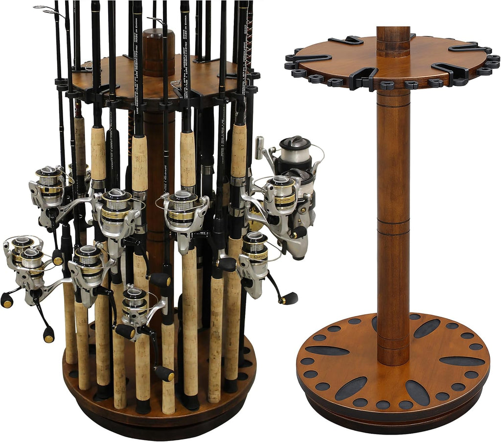 30-Fishing Rod Spinning Wood Storage Rack – Dark Stain